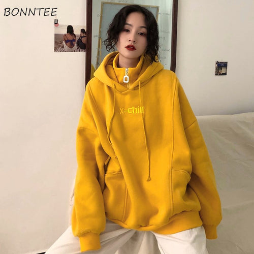 Hoodies Women Hooded Plus Velvet Thicker Long Sleeve Oversize Letter Embroidered Womens Hoodie Harajuku Korean Style Trendy Chic
