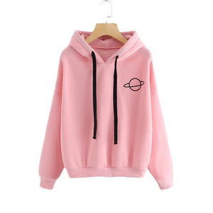 OEAK Women Hoodies Casual Kpop Planet Print Solid Loose Drawstring Sweatshirt Long Sleeve Hooded 2019 Autumn Female Pullover