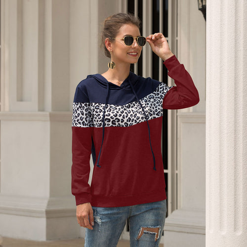 2019 autumn and winter new women's  jacket with hooded shirt hot leopard stitching hooded drawstring women